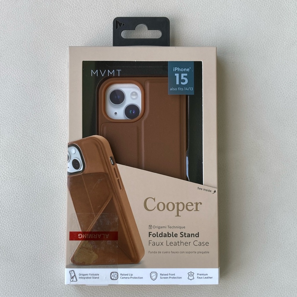 MVMT iPhone 15/14/13 Phone Case Cooper Faux Leather Foldable Stand NIB